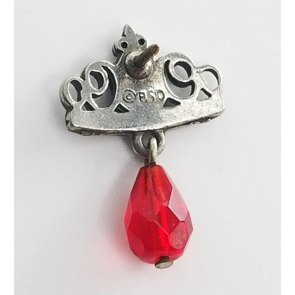 VTG Bob Siemon Designs BSD Silver Tone Crown Cross Dangle Red Bead Pin Religious - Picture 4 of 4